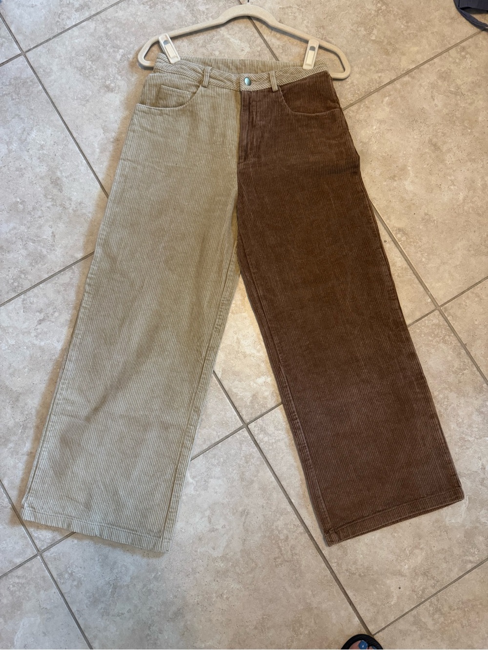Cider Two-Tone Wide Leg Corduroy Pants in Beige and Brown
